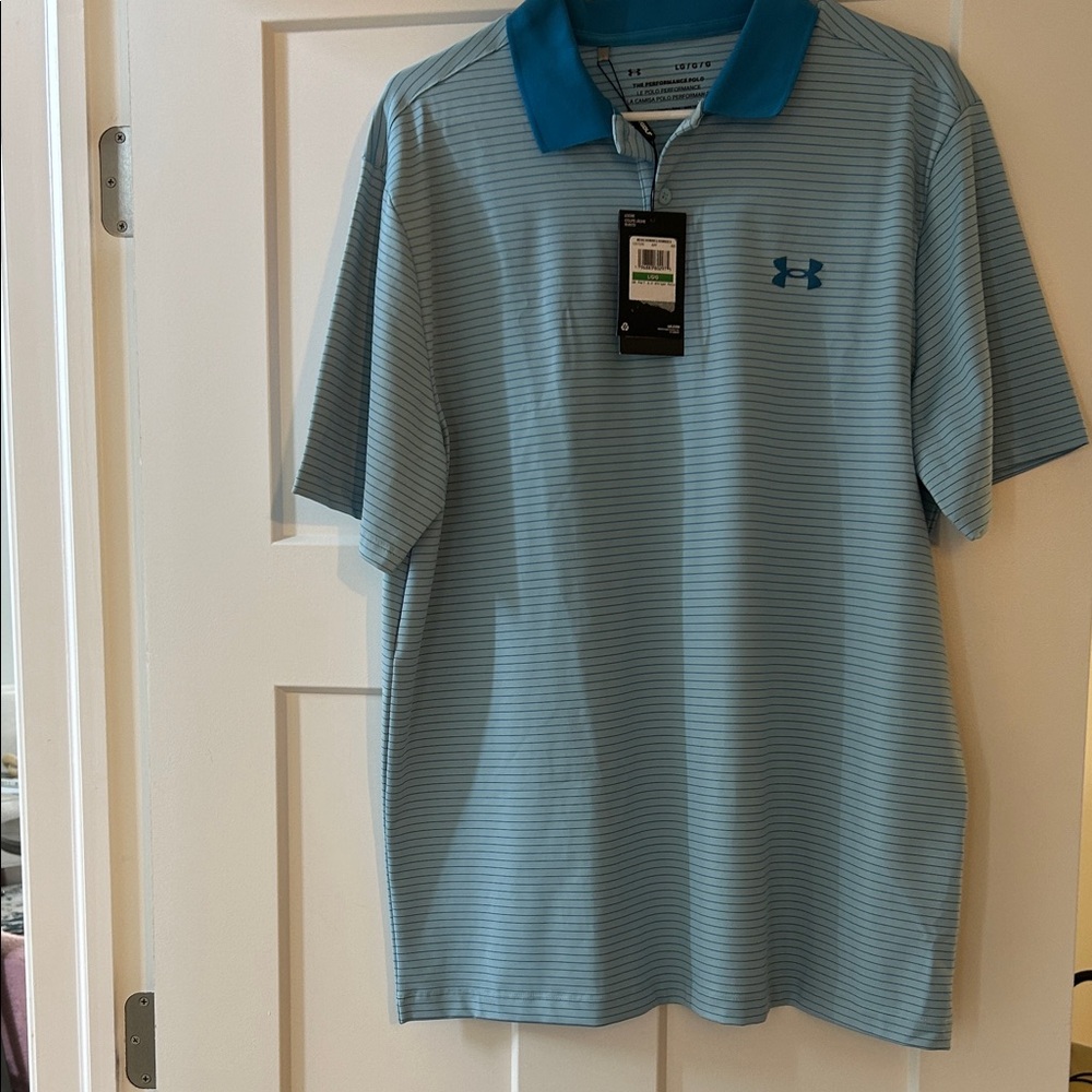 Under Armour Men's Striped Light Blue Polo